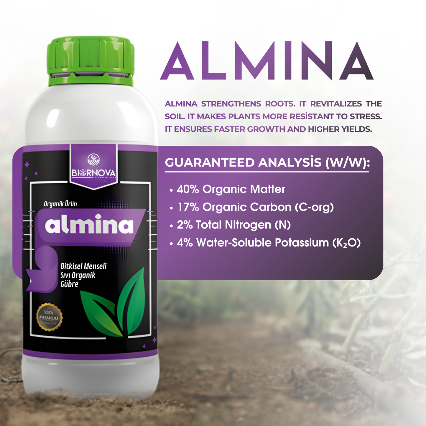 Pleh i lëngshëm organik vegjetal ALMINA + Aminoacid 